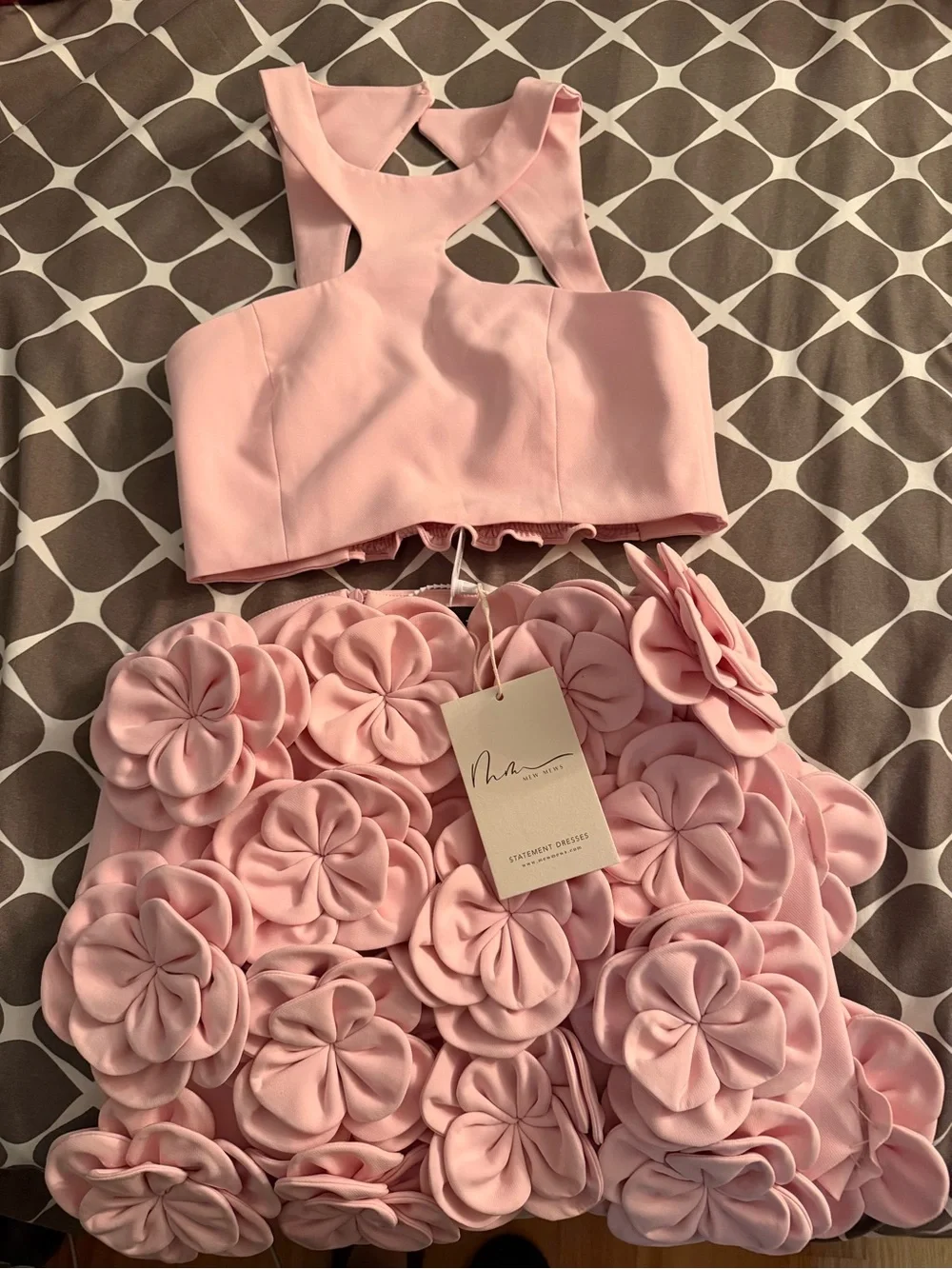Women's Pink Floral Appliqué Two-Piece Sleepwear Set